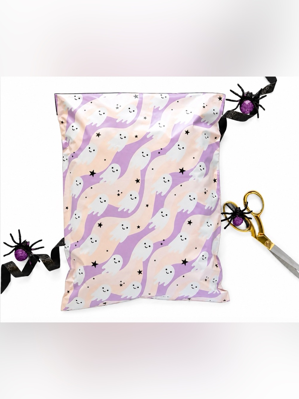 20 12โ x 15.5โ Ghost Poly Mailers & 20 4โ x 6โ Thank You Ghost Halloween Combo - Picture 2 of 5